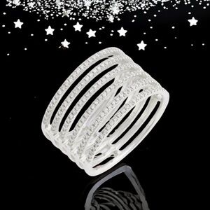 💞BONY LEVY Open Six-Row 18K White Gold Rhodium Plated Diamond Ring • 6.75 US
